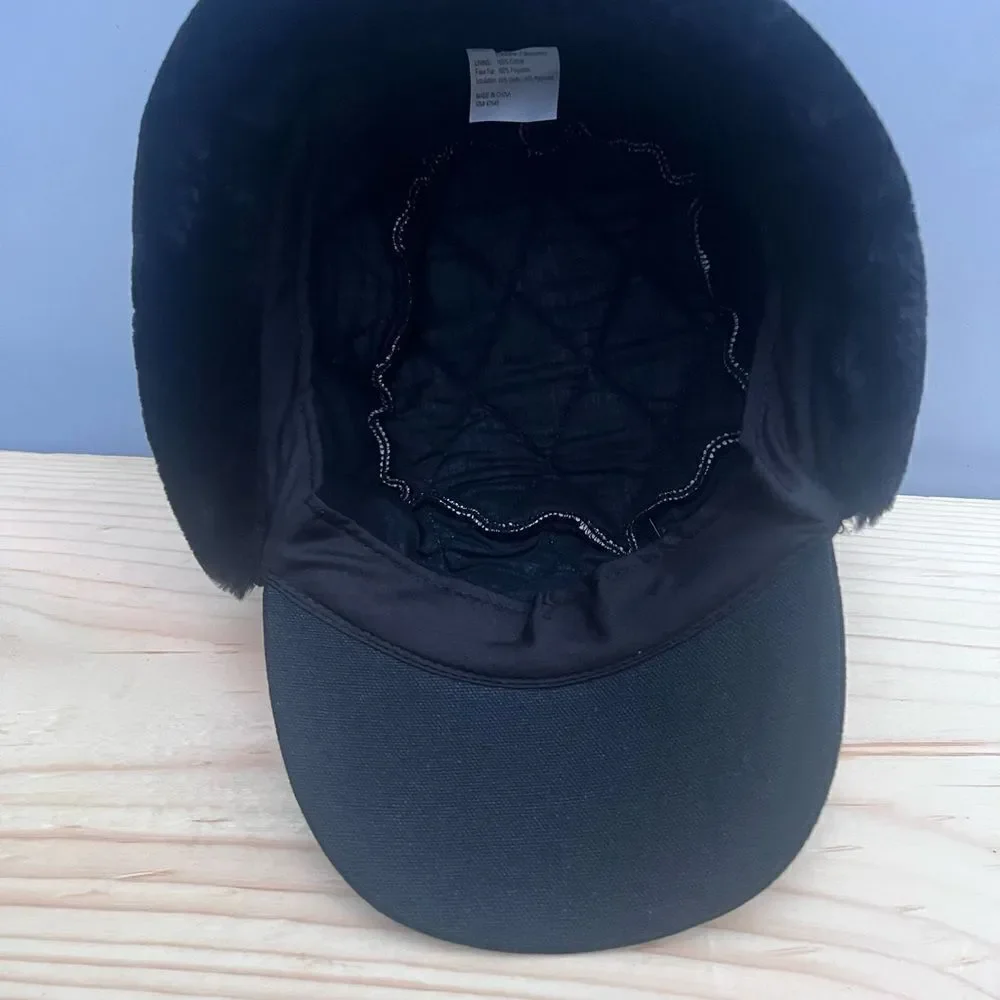 Igloos Trapper Hat Mens Xl / L Black Gleece Lined Thinsulate Ear Flaps